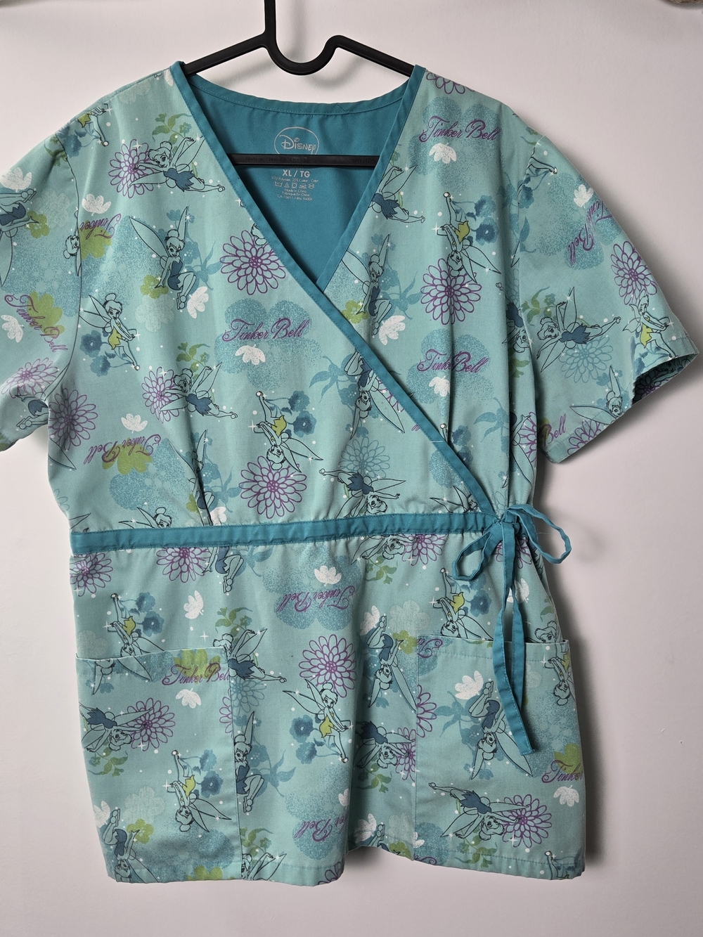 Disney Tinker Bell Aqua Wrap Scrub Top